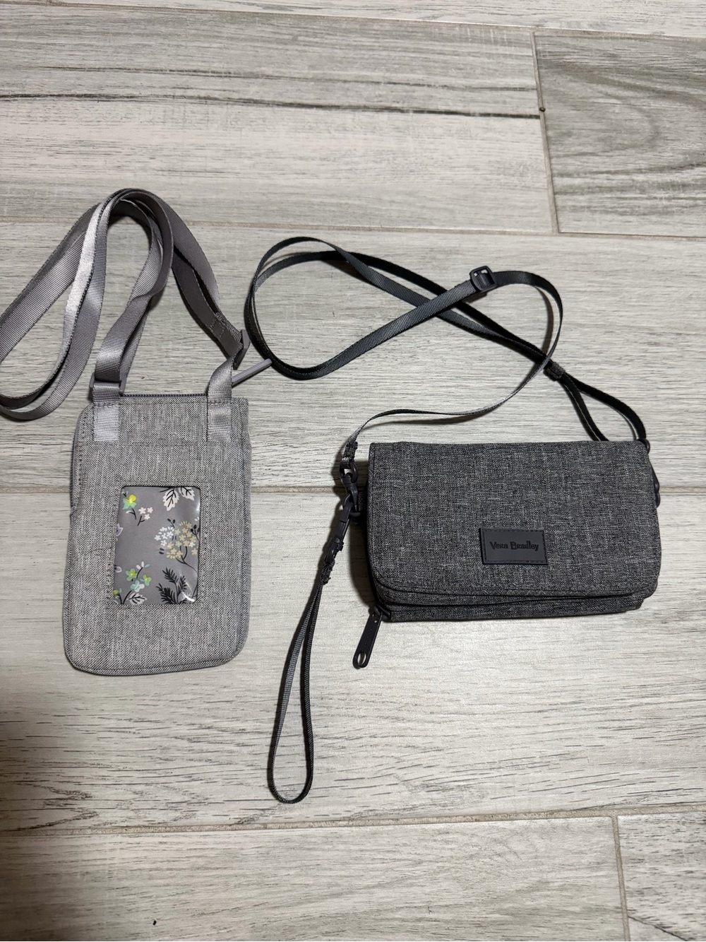 Vera Bradley Gray Crossbody Wallet and Floral Accent Phone Pouch